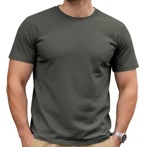 T-shirt classique en coton gris foncé pour homme avec col rond pour un look décontracté