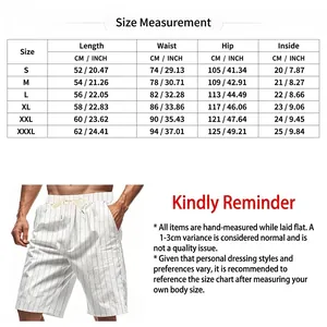 Detailed size measurement chart for men's vertical striped summer casual loose shorts