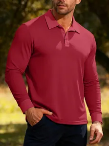 Polo da uomo a maniche lunghe in maglia a nido d'ape rosso intenso con colletto a bottoni