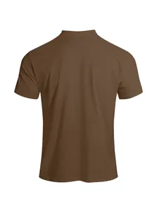 Back view of men's solid brown breathable quick-dry short sleeve sports workout T-shirt