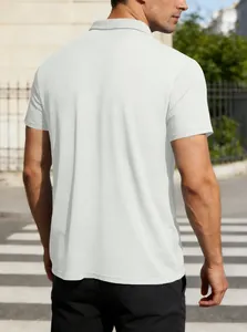 Back view of men's white textured polo shirt featuring breathable ice silk fabric