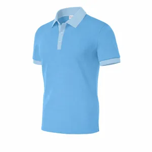 Men's Summer Casual Polo Shirt Contrast Color Lapel Short Sleeve Breathable Polyester Knitted Waffle Texture Top