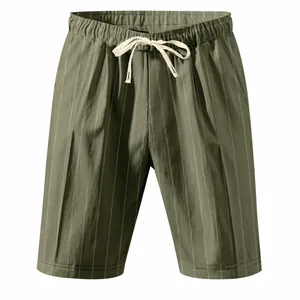 Men Casual Linen Striped Shorts Loose Fit Drawstring Elastic Waist Summer Beach Bottoms Fashion Breathable Comfortable Daily Shorts