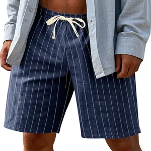 Men's summer vertical striped casual shorts with drawstring waist and loose fit