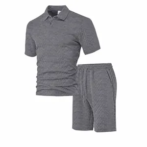 Ensemble Sport Décontracté Homme Polo et Short Top And Bottom Été Respirant Coupe Ample Maille Texturée Tenue