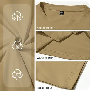 Detail view of men's solid color quick-dry T-shirt showing collar and fabric