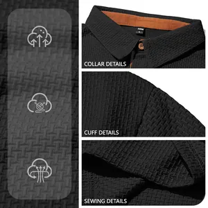 Men's breathable black Polo shirt with textured fabric and contrast collar details