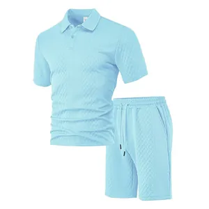 Ensemble polo à manches courtes et short en jacquard bleu clair pour hommes