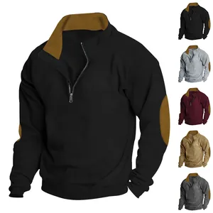 Men's outdoor half-zip sweatshirt with contrast elbow patches, available in five colors