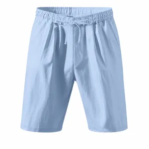 Men's Casual Linen Shorts Breathable Quick Dry Beach Five-Point Pants Summer Sports Linen Polyester Blend Straight Shorts