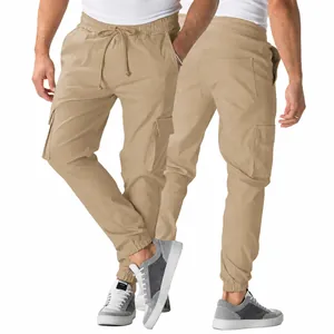 Men's Casual Cargo Pants Outdoor Multi-Pocket Jogger Sweatpants Solid Color Drawstring Loose Cuffed Sweatpants For Men Daily