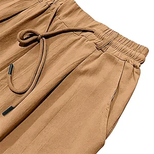 Close-up of elastic drawstring waistband and side pocket on men's casual pants