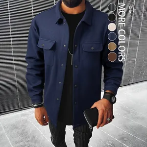 Giacca da lavoro casual elegante in velluto a coste blu scuro da uomo con tasche