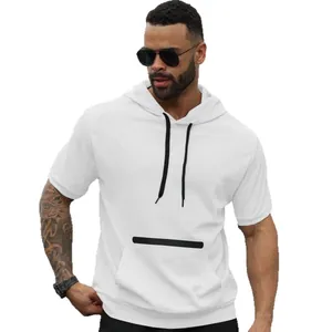 T-shirt à capuche pour hommes en maille gaufrée blanche, manches courtes sport