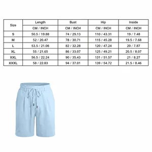 Ausführliche Größentabelle für lockere Herren-Casual-Shorts aus Baumwollleinen.