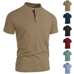 Classic men's Henley neck short sleeve t-shirt with pocket in various colors available
