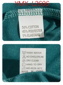 Detail of clothing care label showing 50% cotton and 45% polyester fabric blend