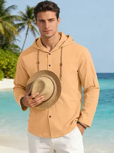 Camicia casual da uomo con cappuccio albicocca ideale per vacanze estive al mare