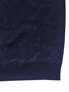 Close-up detail of navy blue full print fabric and ribbed hem on men's casual vest