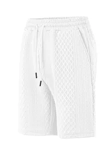 Gros plan sur la texture jacquard blanche de ce short d'été décontracté pour homme