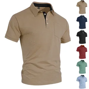 Business casual men's polo shirt with pocket shown in multiple solid colors