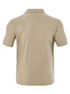 Detailed back view of khaki men's short sleeve Polo shirt in textured jacquard fabric