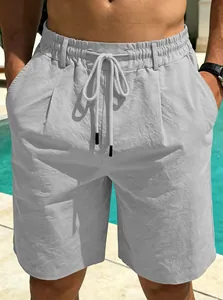 Premium light grey men's quick-dry casual linen shorts perfect for summer beach vacations