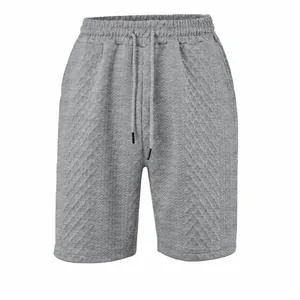 Short Décontracté en Jacquard de Polyester pour Hommes Été Coupe Large Respirant Cordon Taille Élastique Motif Géométrique Bottom pour Hommes