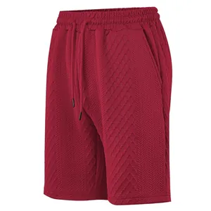 Short décontracté rouge pour hommes en jacquard avec taille à cordon de serrage