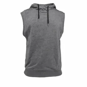 Men European Style Casual Sleeveless Hoodie Polyester Knitted Solid Color Drawstring Loose Fit Sport Vest Top For Everyday Wear