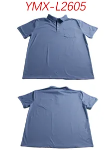 Detailed front and back view of men's casual short sleeve blue polo shirt with pocket