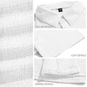 White men's business casual short sleeve shirt featuring crinkle fabric texture details