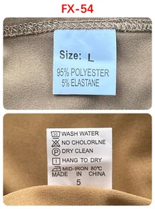 Close-up of clothing care label showing 95% polyester and size L for men's t-shirt