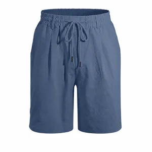 Men Casual Cotton Linen Shorts Summer Breathable Quick Dry Solid Color Elastic Waist Drawstring Beach Bottom For Outdoor Sport
