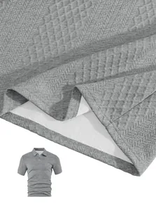 Close-up of grey jacquard texture fabric on men's breathable polo shirt