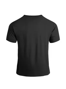 Detailed back view of a breathable plain black men's short sleeve athletic T-shirt