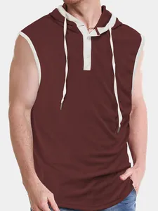Herren Ärmelloses Sport-Kapuzenshirt mit Knopfleiste aus atmungsaktivem Mesh-Gewebe