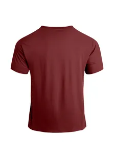 Back view of a breathable maroon men's athletic t-shirt on white background