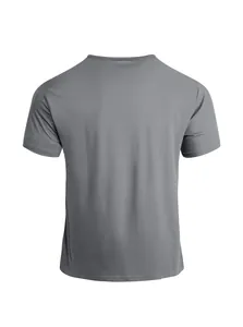 Detailed back view of men's breathable moisture-wicking sports T-shirt in dark grey