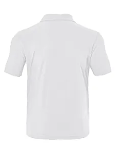 Detailed back view of a men's white textured towel jacquard short sleeve polo shirt