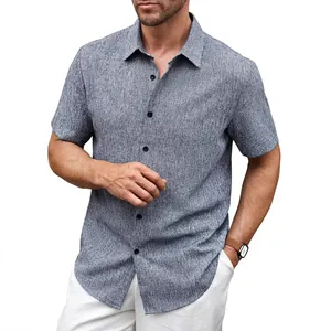 Chemise d'été grise texturée à manches courtes pour homme avec col à revers respirant