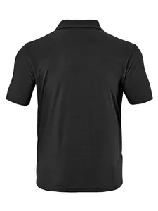 Detailed back view of a black short-sleeved Polo shirt featuring textured jacquard fabric