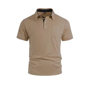 Classic men's solid color short sleeve polo shirt with chest pocket and lapel