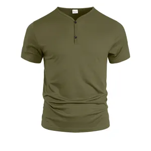 Men's V-Neck Henley Shirt Short Sleeve Breathable Cotton Blend T-Shirt Casual Loose Sport Top Plain T-Shirt For Men