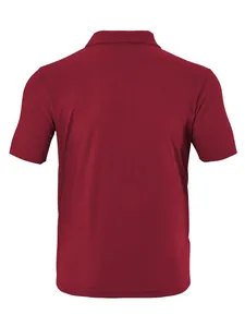Back view of men's short-sleeved burgundy Polo shirt with textured towel jacquard fabric