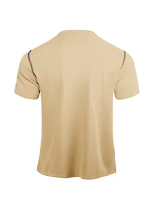 Detailed back view of men's beige polo shirt featuring pineapple grid texture and black stitching