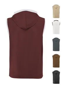 Rückansicht eines Sport-Tanktops für Herren mit Kapuze in verschiedenen Unifarben