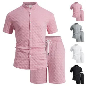 Multiple color options shown for the men's breathable waffle textured loungewear set.