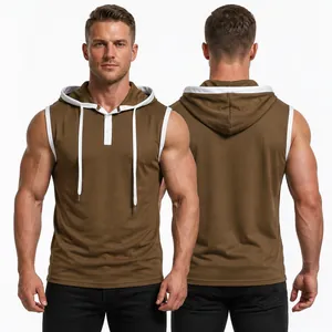 Herren Ärmelloses Kapuzen Sport Tank Top Schnelltrocknend Mesh Fitness Weste Mit Knopfleiste Kordelzug Kontrastbesatz Gym Activewear Top