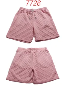 Detailed front and back views of men's pink jacquard textured casual summer shorts